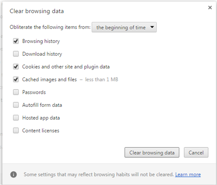 Chrome delete browser history form
