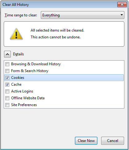 Firefox set to clear to everything