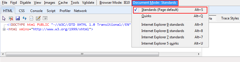 IE 10 Document Mode