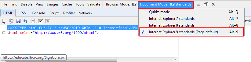 IE 9 Document Mode