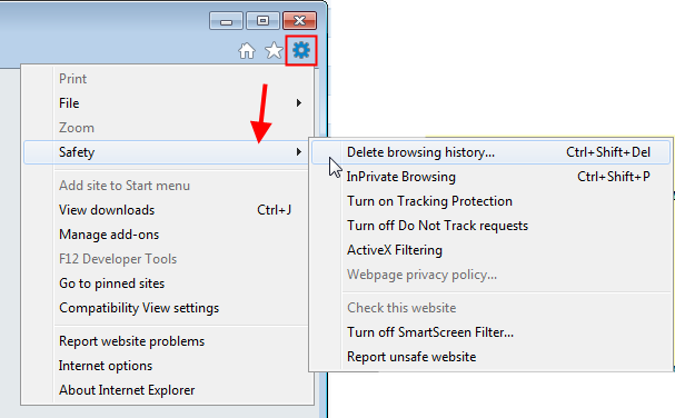 IE open delete browser history