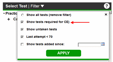 Show CE tests filter