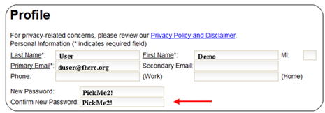 User confirm new password